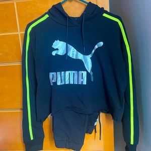 Puma black and lime green jogging suit